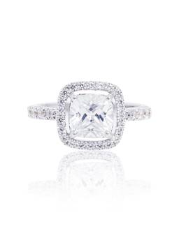 PRATA - Cushion Halo Solitaire White Ring
