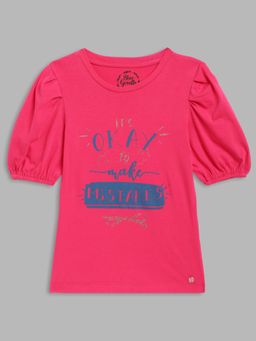 Blue Giraffe - Girls Multicolor Printed Round Neck Short Sleeves Regular Top