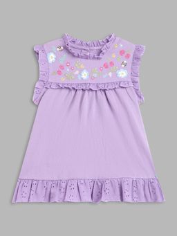 Blue Giraffe - Girls Purple Embroidered Round Neck Short Sleeves Top