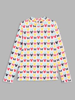 Blue Giraffe - Girls Multicolor Printed Mock Collar Full Sleeves Top