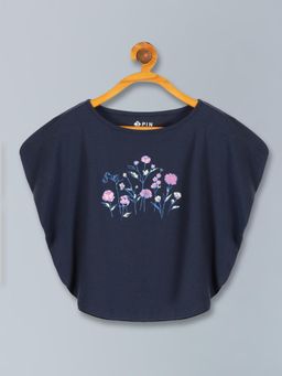 3PIN - Girls Printed Cap Sleeve Kaftan Poncho Top - Navy Blue