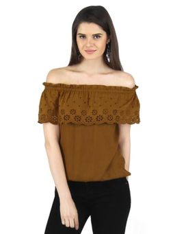 Twenty Dresses by Nykaa Fashion - The Laced Flowers Brown Bardot Top
