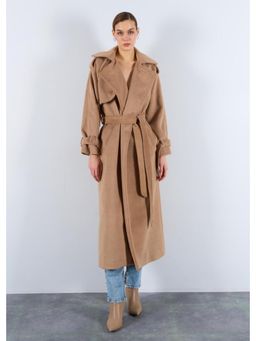 GAIIA - Beige Oversized Winter Coat with Belt