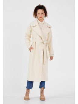 GAIIA - Cream Solid Colour Trench Coat with Belt
