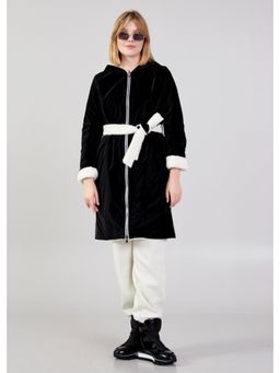 GAIIA - Black Long Zipper Coat with Belt