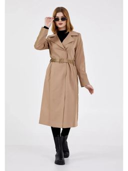 GAIIA - Beige Women Suede Long Coat with Belt