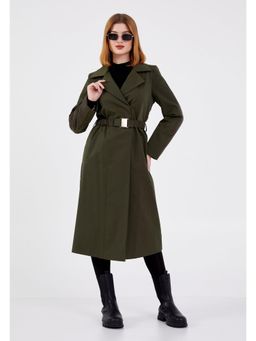 GAIIA - Olive Women Suede Long Coat with Belt
