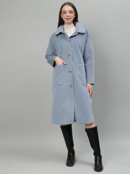 GAIIA - Blue Solid Colour Plush Woolen Coat