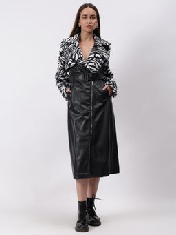 GAIIA - Leopard Print Leather Zipper Coat with Belt
