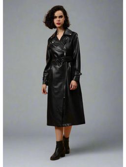 GAIIA - Faux Leather Single Breasted Zipper with Belt