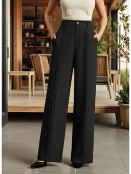 BROADSTAR - Women Black High-Rise Straight Fit Korean Trouser