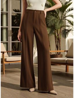 BROADSTAR - Women Brown High-Rise Straight Fit Korean Trouser