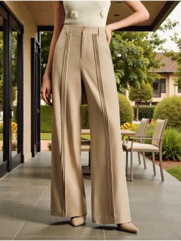 BROADSTAR - Women Light Cream High-Rise Straight Fit Korean Trouser