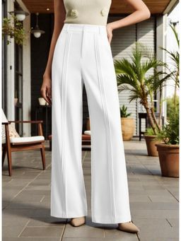 BROADSTAR - Women Off White High-Rise Straight Fit Korean Trouser