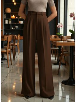 BROADSTAR - Women Brown High-Rise Loose Fit Korean Trouser