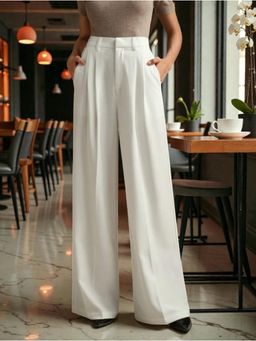 BROADSTAR - Women Off White High-Rise Loose Fit Korean Trouser
