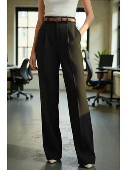BROADSTAR - Women Black High-Rise Straight Fit Korean Trouser