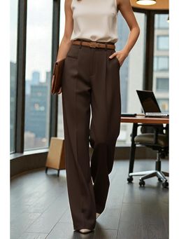 BROADSTAR - Women Coffee High-Rise Straight Fit Korean Trouser