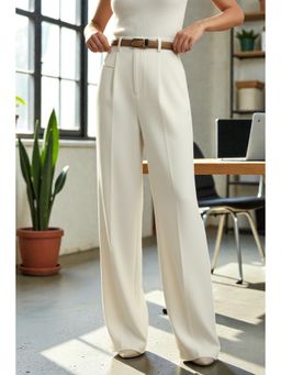 BROADSTAR - Women Off White High-Rise Straight Fit Korean Trouser