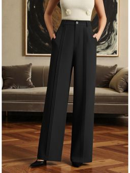 BROADSTAR - Women Black High-Rise Straight Fit Korean Trouser