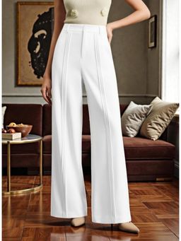 BROADSTAR - Women Off White High-Rise Straight Fit Korean Trouser