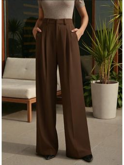 BROADSTAR - Women Brown High-Rise Loose Fit Korean Trouser