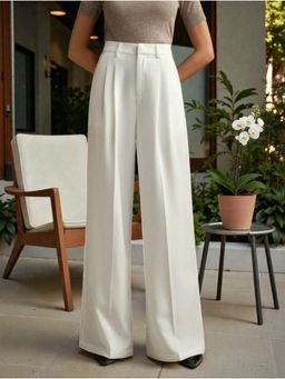BROADSTAR - Women Off White High-Rise Loose Fit Korean Trouser
