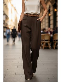 BROADSTAR - Women Coffee High-Rise Straight Fit Korean Trouser