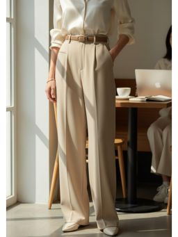 BROADSTAR - Women Light Beige High-Rise Straight Fit Korean Trouser