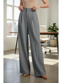 BROADSTAR - Women Light Grey High-Rise Straight Fit Korean Trouser