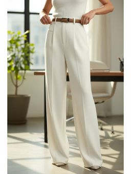 BROADSTAR - Women Off White High-Rise Straight Fit Korean Trouser