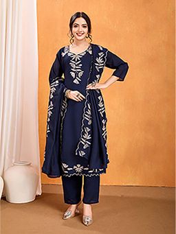 Gahan - Divyadham Textiles Elegant Vichitra Kurta and Pant with Dupatta-Blue