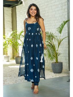 Gahan - Divyadham Textiles Women's Elegant Taby Silk Printed Nyra Cut Kurta with Pant-Blue