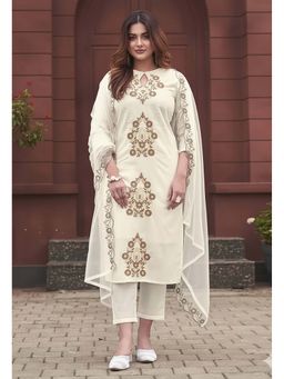 Gahan - Divyadham Textiles Sophisticated Rayon Slub Kurta and Pant with Dupatta-Off White
