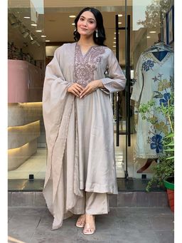 Gahan - Divyadham Textiles Heavy Embroidered Kurta Pant and Pant with Dupatta-Beige