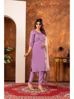 Gahan - Divyadham Textiles Elegant Marina Silk Straight Kurta Pant Dupatta and Pant-Lavender
