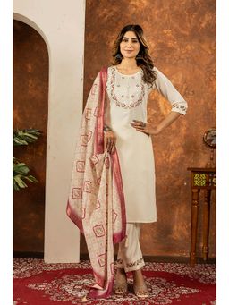 Gahan - Divyadham Textiles Elegant Marina Silk Straight Kurta Pant Dupatta and Pant-Off White
