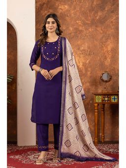 Gahan - Divyadham Textiles Elegant Marina Silk Straight Kurta Pant Dupatta and Pant-Purple