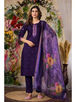 Gahan - Divyadham Textiles Roman Silk Straight Kurta Pant Dupatta and Pant with Dupatta-Purple