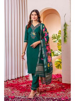 Gahan - Divyadham Textiles Marina Viscose Silk Straight Kurta Pant with Dupatta-Green