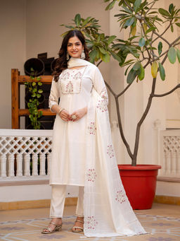 Gahan - Divyadham Textiles Silk Embroidered Kurta and Pant with Dupatta-White