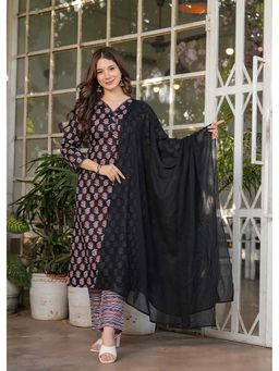 Gahan - Divyadham Textiles Pure Cotton Printed Kurta and Pant with Dupatta-Black