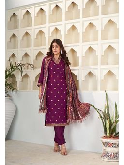 Gahan - Divyadham Textiles Viscose Embroidered Kurta and Pant with Printed Chinon Dupatta-Wine