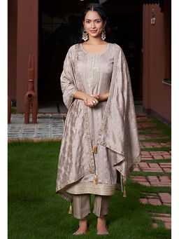 Gahan - Divyadham Textiles Vichitra Silk Embroidered Kurta and Pant with Dupatta-Lavender