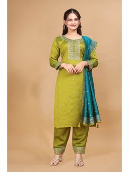 Gahan - Divyadham Textiles Designer Vichitra Embroidered Kurta and Pant with Dupatta-Green