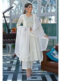 Gahan - Elegant Flex Butti Cotton Anarkali Kurta and Pant with Kota Check Dupatta - White