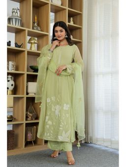 Gahan - Elegant Chanderi Silk Anarkali Kurta Pant and Pant with Embroidered Dupatta - Green
