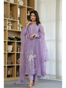 Gahan - Elegant Chanderi Silk Anarkali Kurta Pant and Pant with Embroidered Dupatta - Lavender