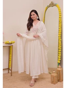 Gahan - Royal Chanderi Silk Embroidered Anarkali Kurta and Pant with Pant and Dupatta-Cream