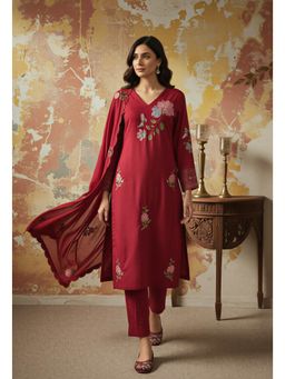 Gahan - Royal Silk Embroidered Kurta and Pant with Matching Silk Pants and Dupatta-Maroon